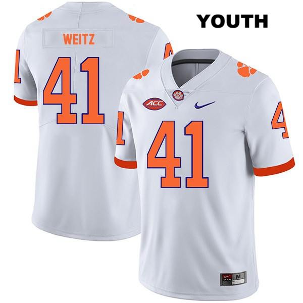 Youth Clemson Tigers #41 Jonathan Weitz Stitched White Legend Authentic Nike NCAA College Football Jersey LSR3846YL